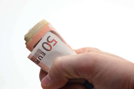 pile of money in hand  cash with white background
