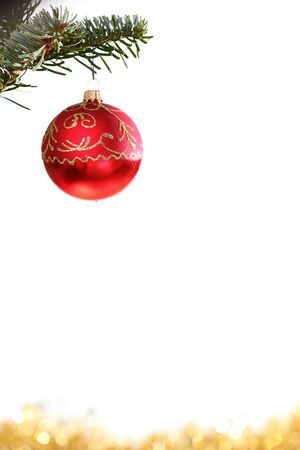 christmas decoration with ball and star and white backgroundの写真素材