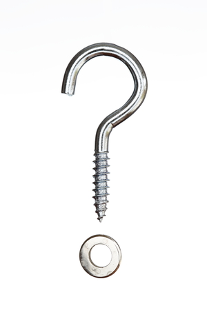 symbolic interrogation mark with metal screw and flat wisherの写真素材