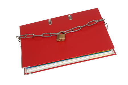 red file folder with chain and padlockの写真素材