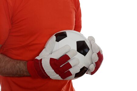 goal keeper with soccer ball in handsの写真素材
