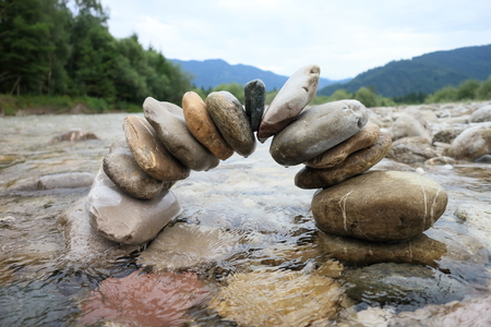 small stone door in natural river landscapeの写真素材
