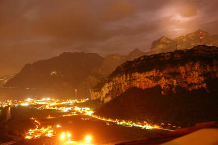 thunderstorm at night in the near of lake garda