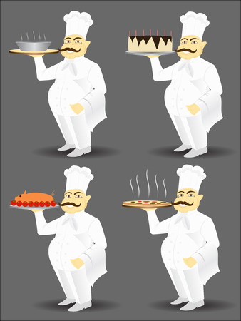 chef with big smile serving foodのイラスト素材