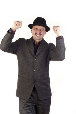 Happy man in hatの写真素材