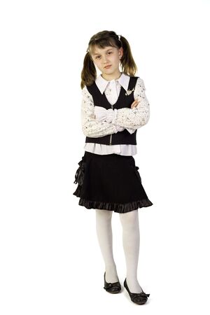 Pupil standing on a white backgroundの写真素材