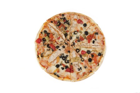 Tasty pizza on a white backgroundの写真素材