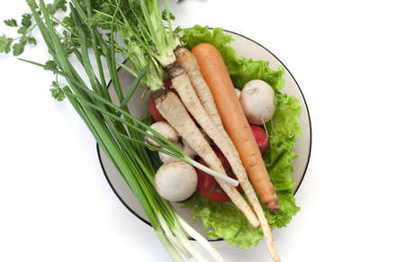 Different types of vegetables in a plate の写真素材