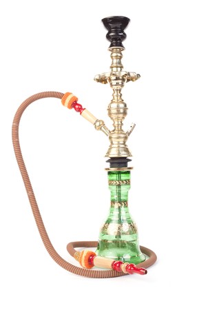 Green hookah isolated on whiteの写真素材