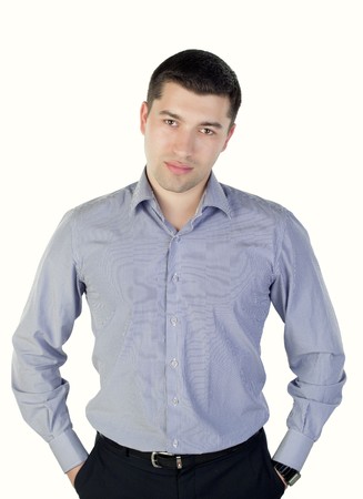 Young man posing on a white backgroundの写真素材