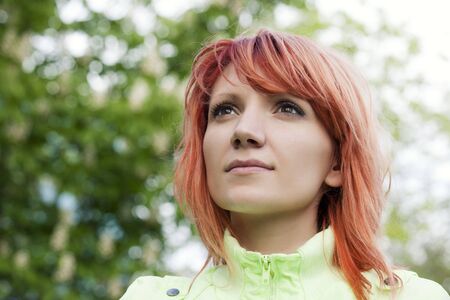 Beautiful woman posing in a forestの写真素材