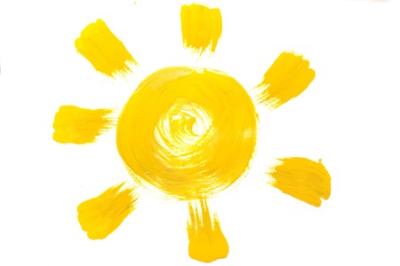 Yellow sun painted on paper by meの写真素材