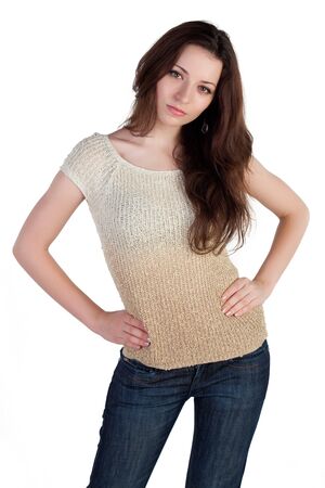 Fashion model posing on a white backgroundの写真素材