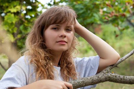 Girl posing in the middle of natureの写真素材
