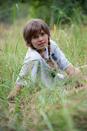 Girl posing in the middle of natureの写真素材
