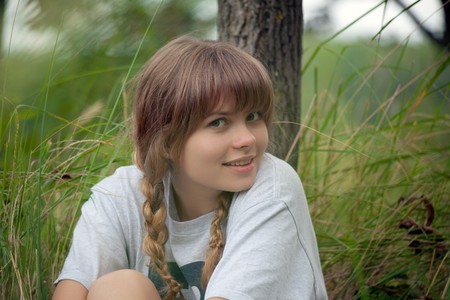 Girl posing in the middle of natureの写真素材