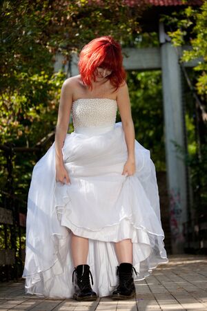 Pretty woman posing in forestの写真素材