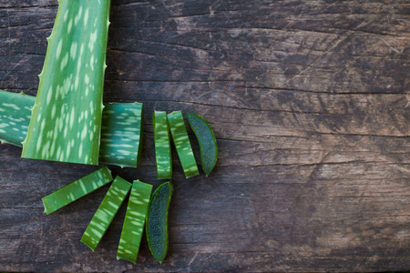 Aloe vera on wood background.の写真素材