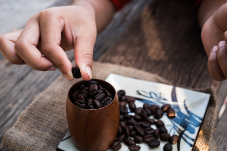 Children practice brew coffee.の写真素材
