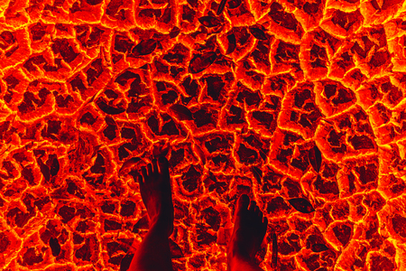 Lava soil drought area on stand foot.の写真素材