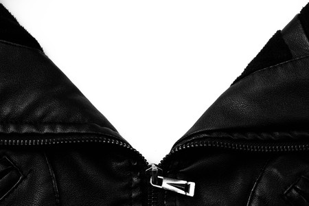 Black leather texture close up background.の写真素材