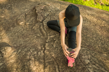 Young fitness women preparing to run on the street.の写真素材