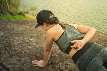 Young fitness women preparing to run on the street.の写真素材