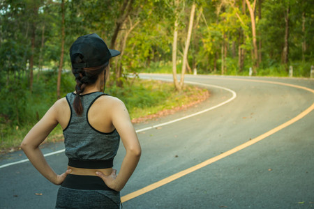 Young fitness women preparing to run on the street.の写真素材