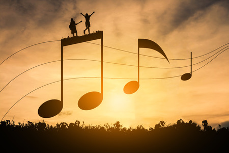 Silhouette music notation, Happy note, concept music.の写真素材