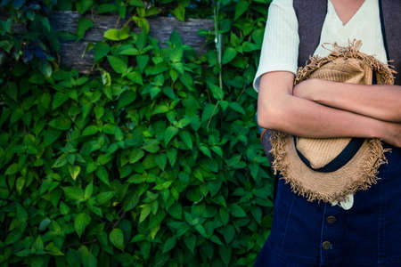 Girl with green nature background.の写真素材