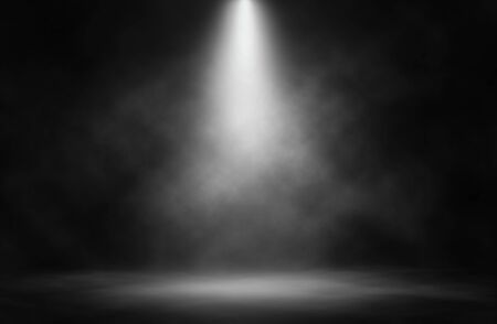 Stage white smoke spotlight background.の写真素材