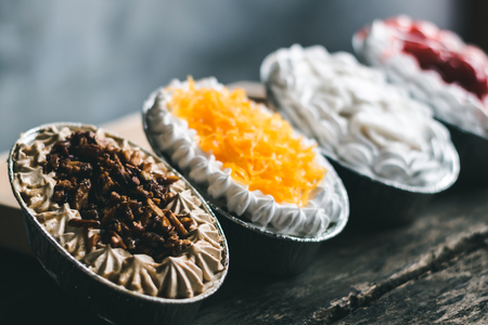 Cake on black wood background.の写真素材