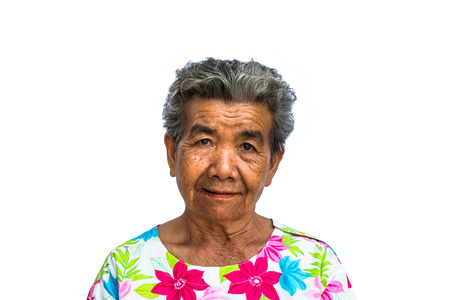 Grandmother standing with isolated on white background.の写真素材