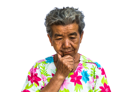 Grandmother standing with isolated on white background.の写真素材