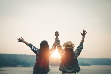 Female tourists in beautiful nature in tranquil scene in holiday, Concept travel.の写真素材