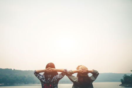 Female tourists in beautiful nature in tranquil scene in holiday, Concept travel.の写真素材
