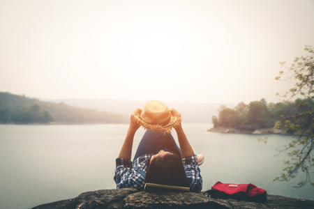 Female tourists in beautiful nature in tranquil scene in holiday, Concept travel.の写真素材