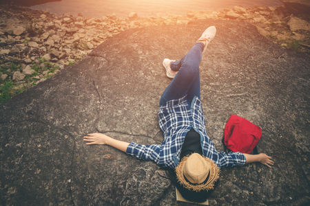Female tourists in beautiful nature in tranquil scene in holiday, Concept travel.の写真素材