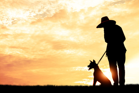 Silhouette child playing with dogs, Concept play with dog.の写真素材