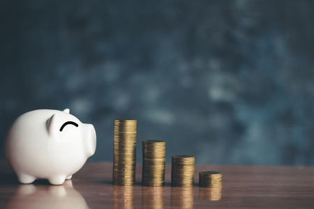 Piggy bank coins with saving money, Concept finance business investment.の写真素材