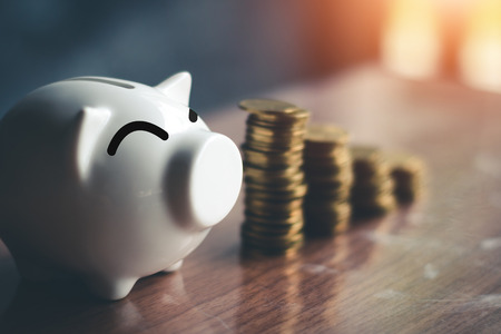 Piggy bank coins with saving money, Concept finance business investment.の写真素材