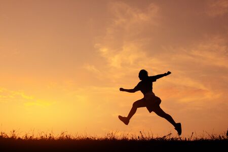 Jogging girl for health silhouette, Concept run for health.の写真素材