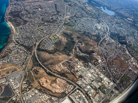 Aerial View of Adelaide, South Australia out the window of a planeの写真素材