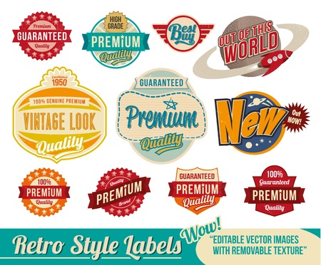 Vintage retro labels and tags - editable images with removable textureのイラスト素材