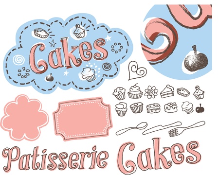 Hand drawn sketchy cake label illustration