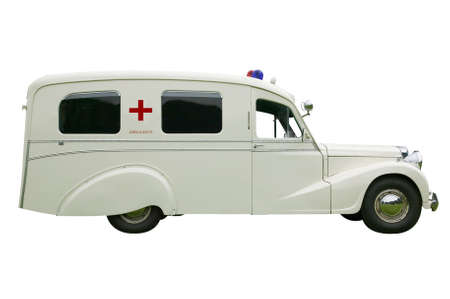 Vintage old Ambulance, isolated on white. の写真素材