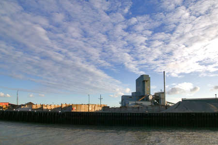 Early morning at an empty gravel works, ships dock here to load with aggregate.