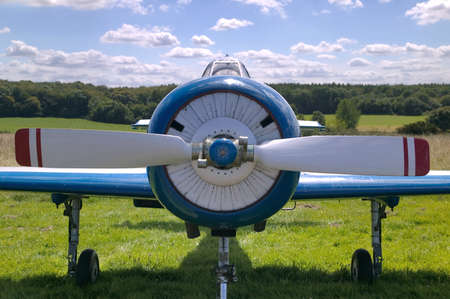 Front of an vintage Russian WW2 propeller plane. These are now used for aerobatic stunt flying.