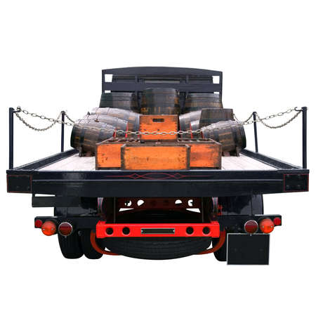 Rear of a vintage lorry with beer barrels and crates on.の写真素材