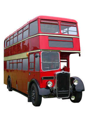 Vintage red double decker bus, isolated on white
